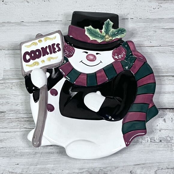 Fitz and Floyd Snowman Cookie Canape Plate Christmas Holidays Winter - Picture 1 of 5
